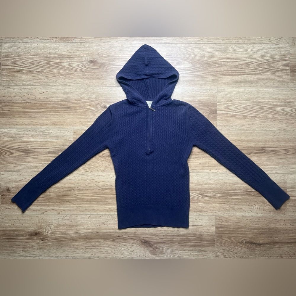 L.L. Bean Hooded 3/4 Zip Navy Cotton Blend Pullover Size S-Reg